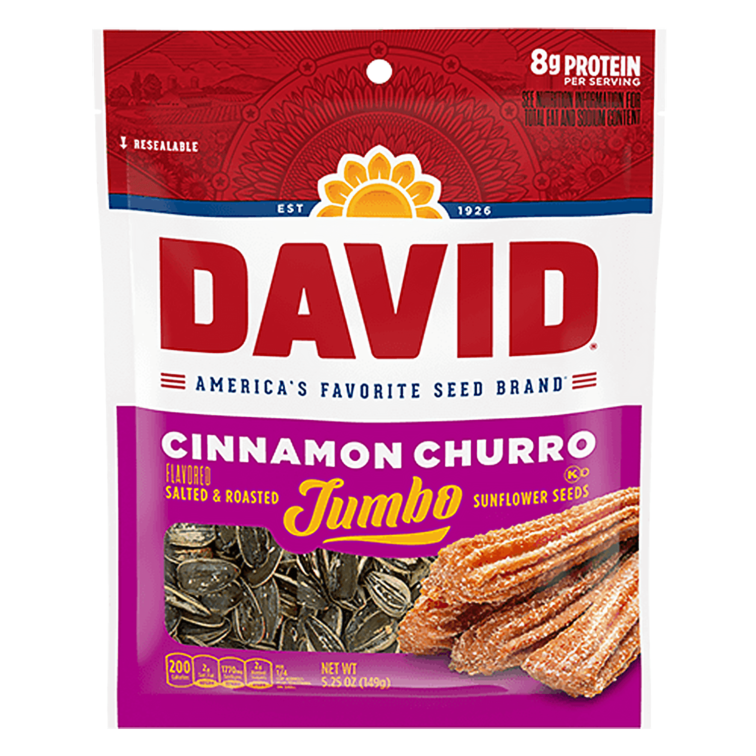 DAVID Jumbo Cinnamon Churro Sunflower Seeds – 5.25 oz