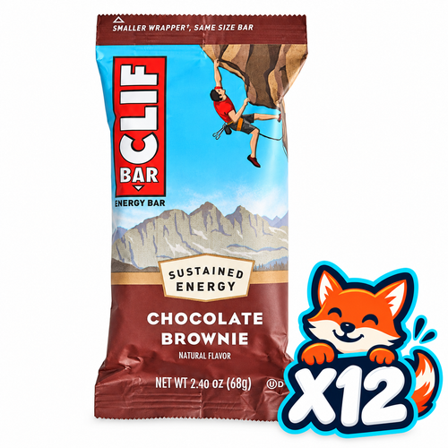 CLIF Chocolate Brownie 2.4 oz bar; listing includes 12 bars; Open Snax mascot quantity badge