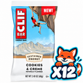 CLIF Cookies & Creme 2.4 oz bar; listing includes 12 bars; Open Snax mascot quantity badge